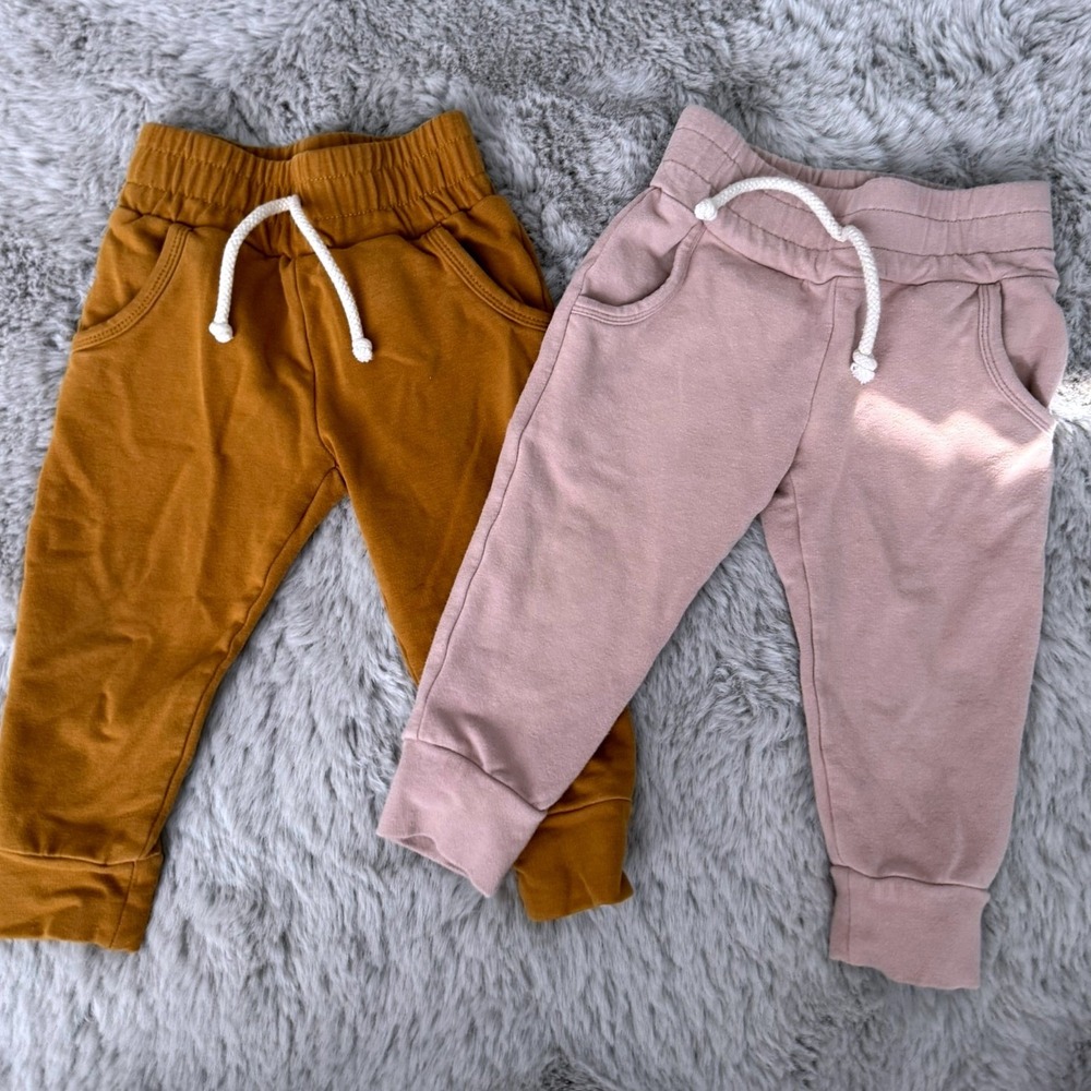Sova Baby Kids Organic Cotton Joggers 2 Pack Mustard Pink 6-12M Sweatpants